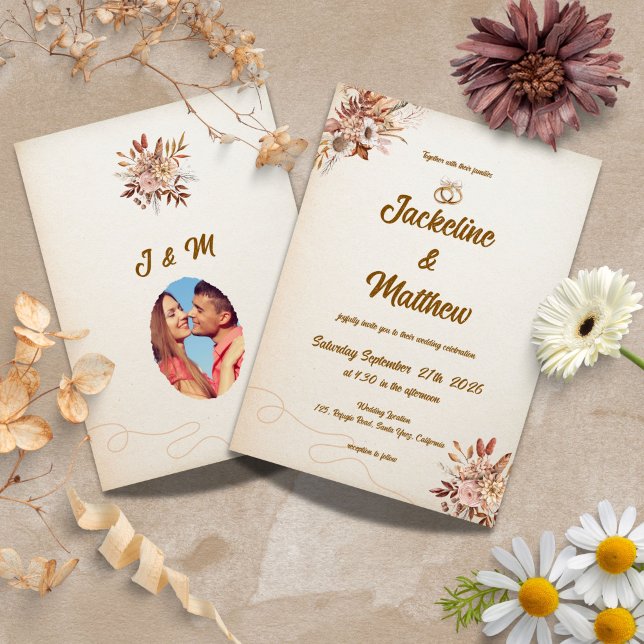 Terracotta Boho Pampas Floral Wedding Inbjudningar (Skapare uppladdad)