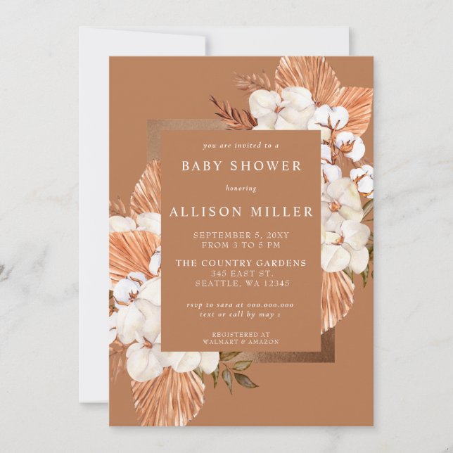 Terracotta Boho Pampas Gender Neutral Baby Shower Inbjudningar (Framsida)