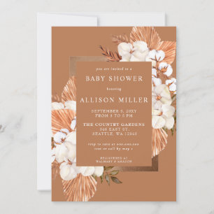 Terracotta Boho Pampas Gender Neutral Baby Shower Inbjudningar