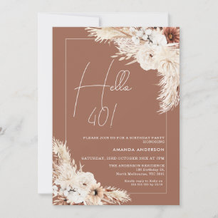 Terracotta Boho Pampas Grass Hej 40:e födelsedagen Inbjudningar
