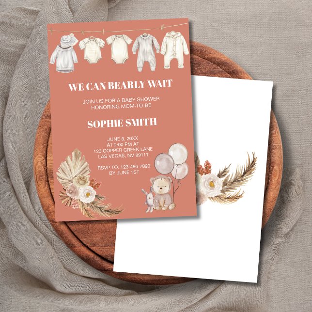 Terracotta Boho Pampas vi kan vänta Inbjudningar (Skapare uppladdad)