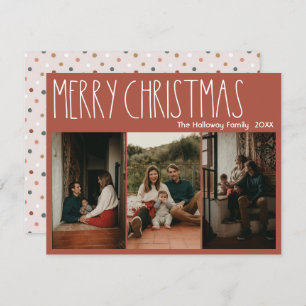 Terracotta Boho Polka Dot-jul-trefoto Julkort