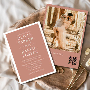 Terracotta Boho QR-kod Photo Bröllop Inbjudningar