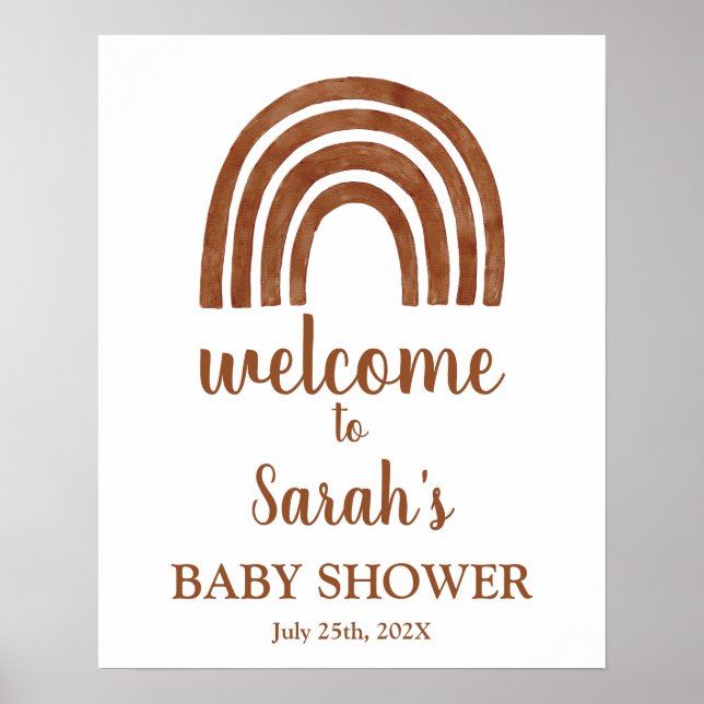 Terracotta Boho Rainbow Baby Shower Välkomsttecken Poster (Framsidan)