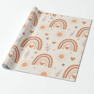 Terracotta boho rainbow mönster presentpapper