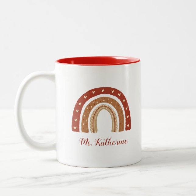 Terracotta Boho Rainbow Tack Gift Två-Tonad Mugg (Vänster)