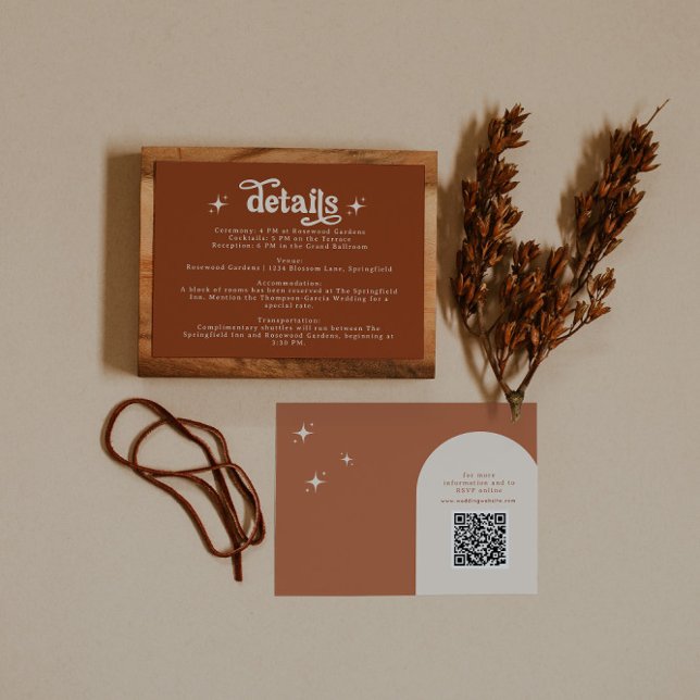 Terracotta Boho Retro Bröllop Stationery Tilläggskort (Skapare uppladdad)