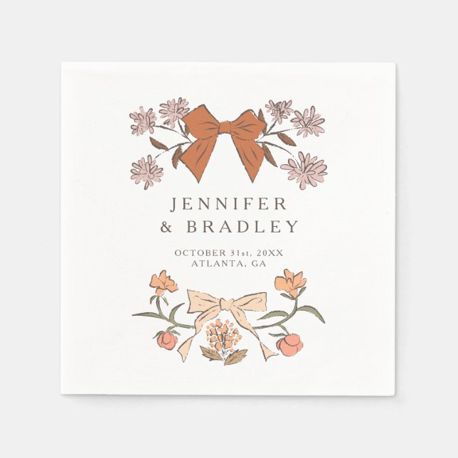 Terracotta Boho Rosett band och Flowers Bröllop Pappersservett (Framsidan)