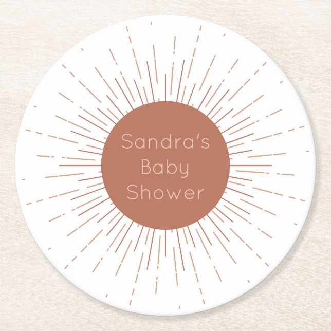 Terracotta Boho Sol Underlägg Papper Rund (Framsidan)