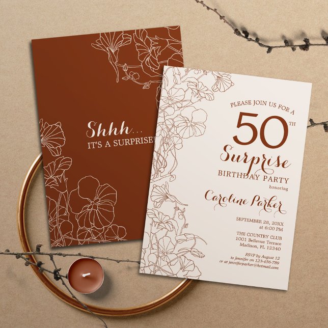 Terracotta Boho Surprise 50:e Födelsedagsfesten Inbjudningar (Skapare uppladdad)