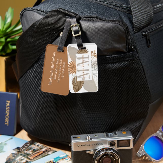 Terracotta Boho Tropical Monogram Bagagebricka (Fram & Baksida)