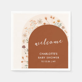 Terracotta Boho Wildblomarch Baby Shower Pappersservett