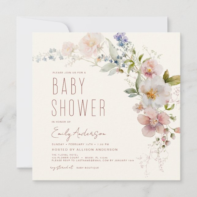 Terracotta Boho WildblomBaby Shower Elegant Inbjudningar (Framsida)