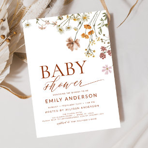 Terracotta Boho WildblomBaby Shower Inbjudningar