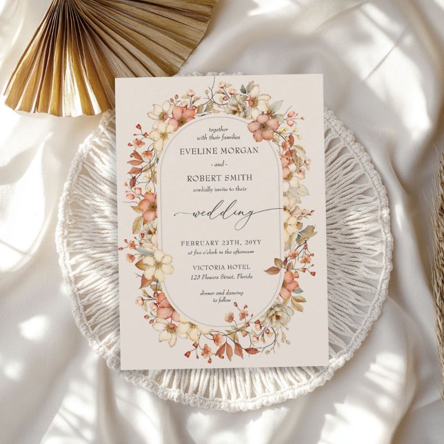 Terracotta Boho Wildblombröllopsinbjudan Inbjudningar (Terracotta Boho Wildflowers Wedding Invitation)