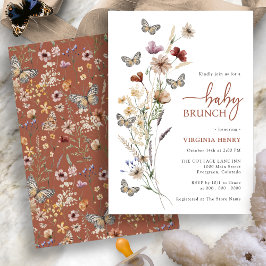 Terracotta Boho Wildblomme Baby Brunch Inbjudningar