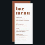 Terracotta Bold Retro Typography Bröllop Pub Meny<br><div class="desc">Lägg till det här menykortspapperet för anpassade pub till händelsetabellen. De har fet retrotypografi och enkel terracotta-typografi. Det här boho pub-menykortet är perfekt för bröllop,  möhippor,  babyduschar och så mycket mer.</div>