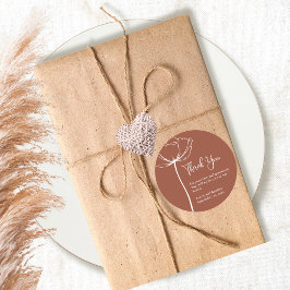 Terracotta Bold Simple Blommigt Bröllop Tack Runt Klistermärke