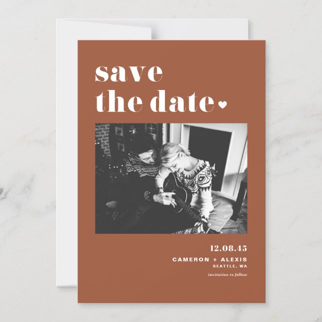 Terracotta Bold Typography Photo Save Date Magnetisk Inbjudningskort (Framsida)