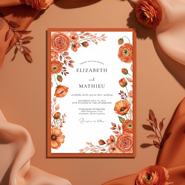 Terracotta Botanical Autumn Wedding Inbjudningar (Skapare uppladdad)