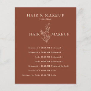 Terracotta Botanical Bröllopsdag Hair Makeup Time Flygblad