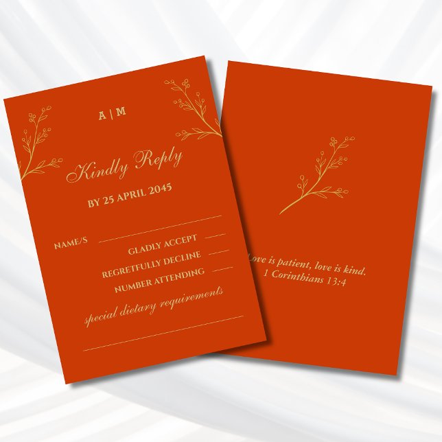 Terracotta Botanical Christian Wedding RSVP Card OSA Kort (Skapare uppladdad)