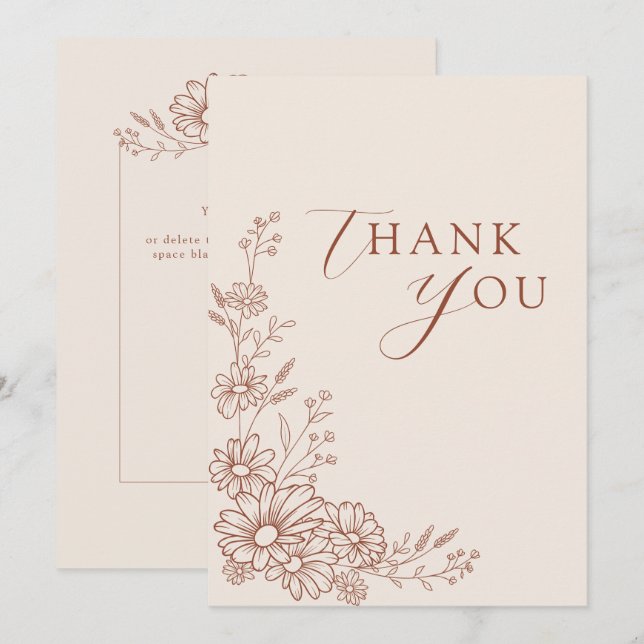 Terracotta Botanical Daisy Garden Wedding Tack Kort (Fram/baksida)