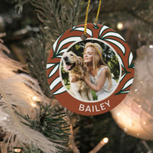 Terracotta Botanical Hund Photo och Namn jul Julgransprydnad Keramik