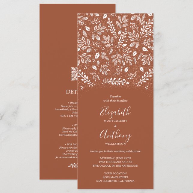 Terracotta Botanical på ett bröllop Inbjudningar (Fram/baksida)