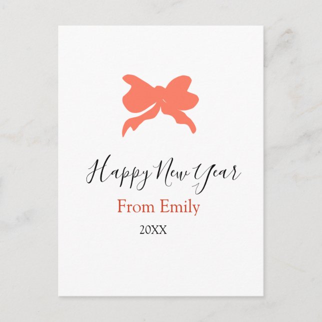 Terracotta bow happy new year name year boho retro helg vykort (Framsida)