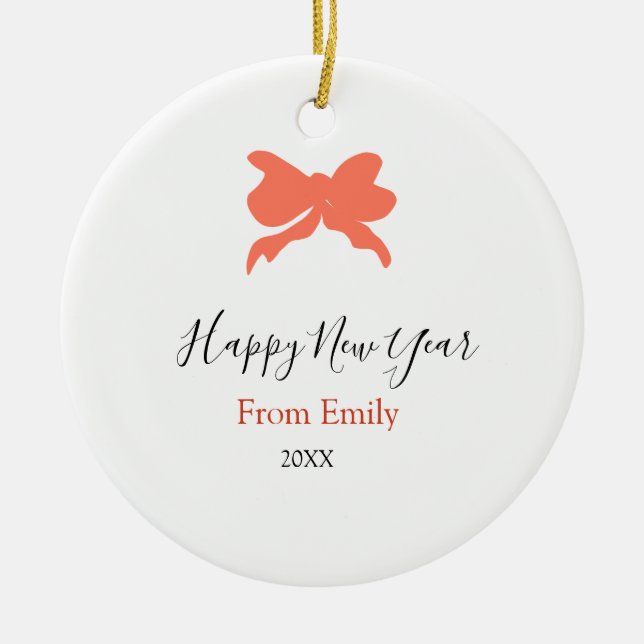 Terracotta bow happy new year name year boho retro julgransprydnad keramik (Framsidan)