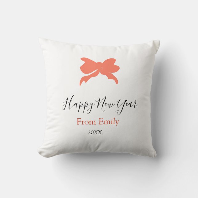 Terracotta bow happy new year name year boho retro kudde (Framsida)