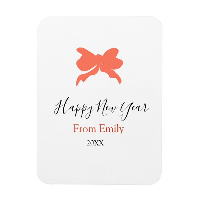 Terracotta bow happy new year name year boho retro magnet (Vertikal)
