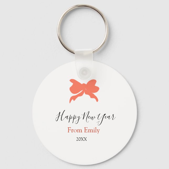 Terracotta bow happy new year name year boho retro nyckelring (Framsida)