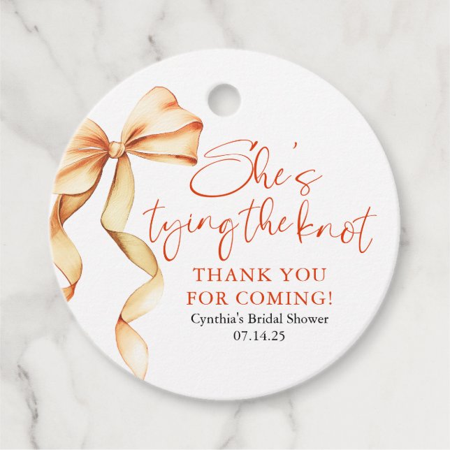 Terracotta Bow Hon är Gifter sig Möhippa Gåvor Etiketter (Framsida)