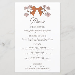 Terracotta Bows Flower Bröllop Dinner Menu