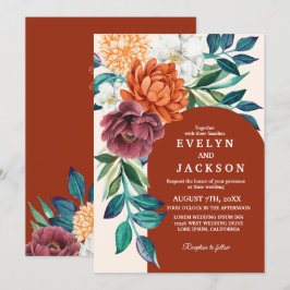 Terracotta brände orange blommigt fall bröllop inbjudningar