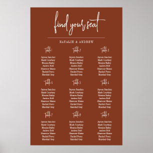 Terracotta Bränn Umber Script 9 Bröllop-sätesdiagr Poster