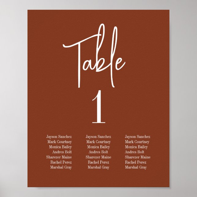 Terracotta bränner umber Script Bord-sätesdiagram Poster (Framsidan)