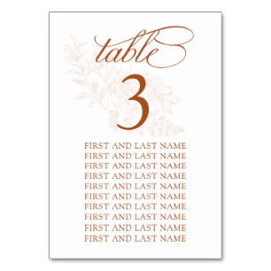 Terracotta Bröllop Bordsnummer Card