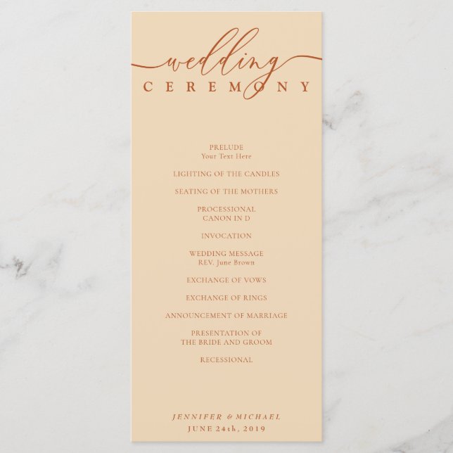 Terracotta Bröllop Ceremony Plan Program (Framsida)