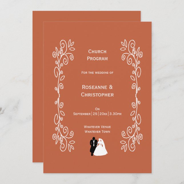 Terracotta Bröllop Church Program Bride Groom (Fram/baksida)