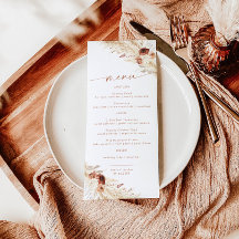 Terracotta Bröllop Menu | Boho Pampas Grass