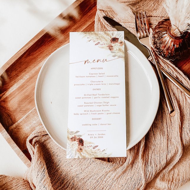 Terracotta Bröllop Menu | Boho Pampas Grass (Skapare uppladdad)