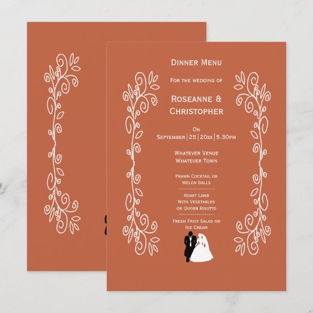 Terracotta Bröllop Menu Bride Groom Design Meny (Fram/baksida)