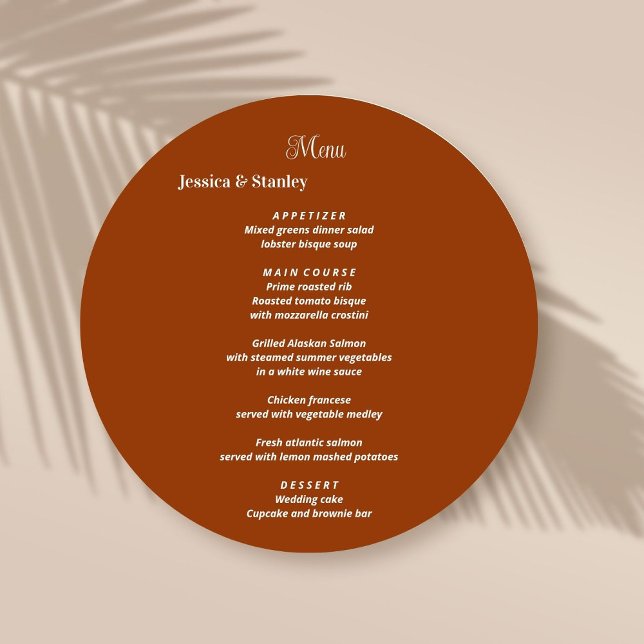 Terracotta Bröllop Menu-kort av enkel och elegant Meny (Skapare uppladdad)