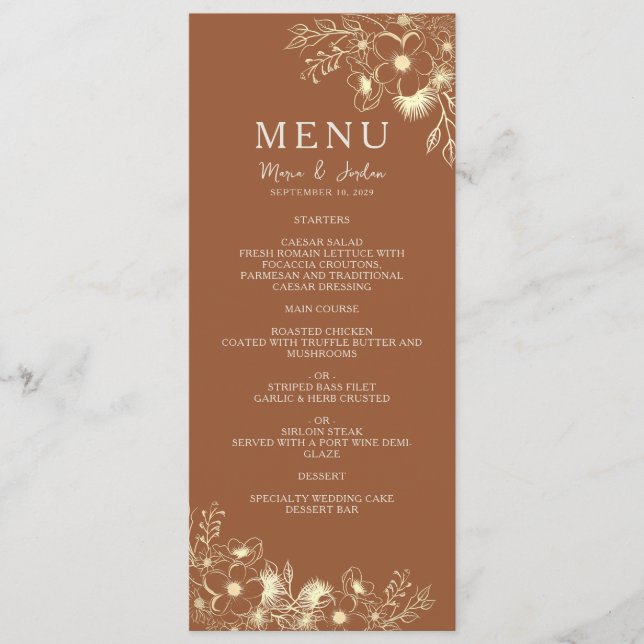 Terracotta Bröllop Menu Meny (Framsida)