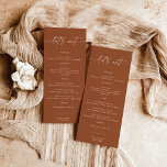 Terracotta Bröllop Middag Food Menu | Låt oss Ät<br><div class="desc">Den här vackra Bröllop-menyn har en handskriven kalligrafi med en minimalistisk modern layout - en perfekt för bröllop eller speciella evenemang. Använda den här menyn för alla tillfälle, oavsett om det är din bröllop, möhippa eller babydusch, förlovningsfest, pension party... spelar ingen roll du vill ha! Redigera enkelt *de flesta formuleringar...</div>