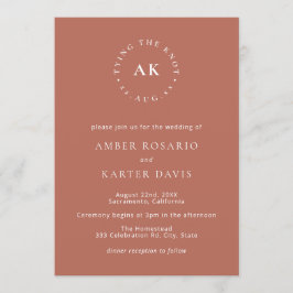 Terracotta Bröllop Minimal Gifter sig Monogram Inbjudningar