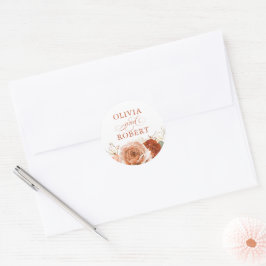 Terracotta Bröllop Modern Blommigt Boho Runt Klistermärke